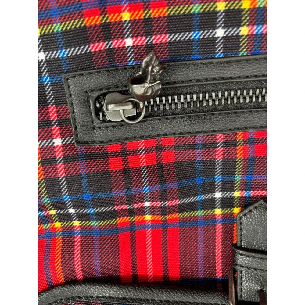 Disney Backpack Unisex OS Red‎ Cruella de Vil Tartan Plaid Punk Patch Rucksack